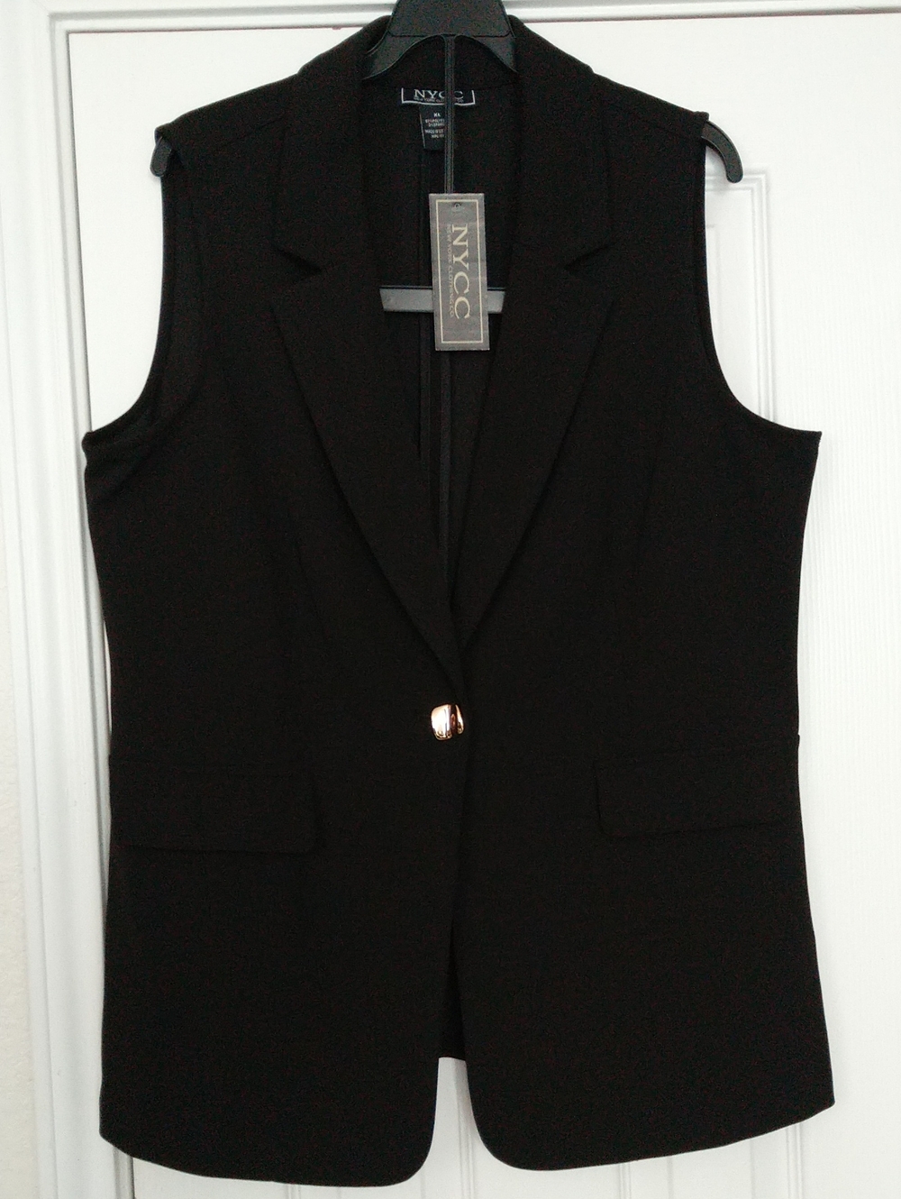 NYCC Black Sleeveless Tailored Blazer Vest with Single Gold Button Women's Sz XL